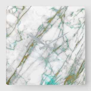 Marmor White Gray Gray Graphite Carrara Mint Quadratische Wanduhr