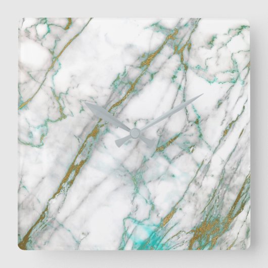Marmor White Gray Gray Graphite Carrara Mint Quadratische Wanduhr (Vorderseite)