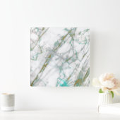 Marmor White Gray Gray Graphite Carrara Mint Quadratische Wanduhr (Zuhause)