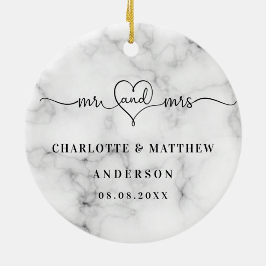 Marmor white mr mrs elegante frische Weihnachten Keramik Ornament (Hinten)