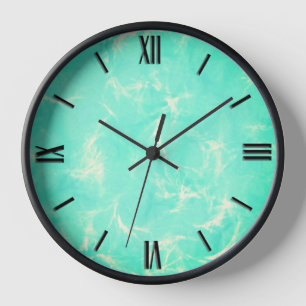 Marmor-Wirbelmuster-Druck in sanftem Aqua und weiß Uhr