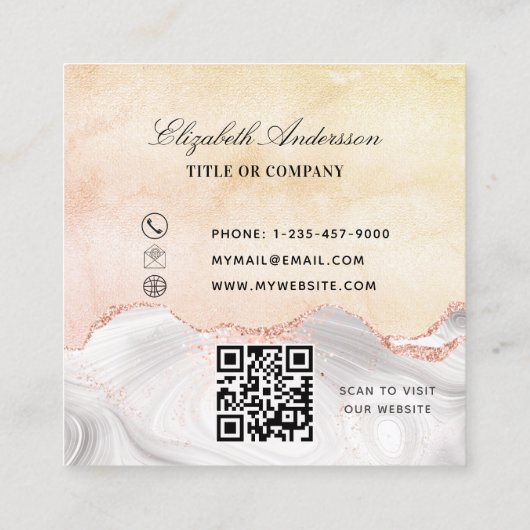 Marmoragate Rose Goldlogo QR-Code elegant Quadratische Visitenkarte (Rückseite)