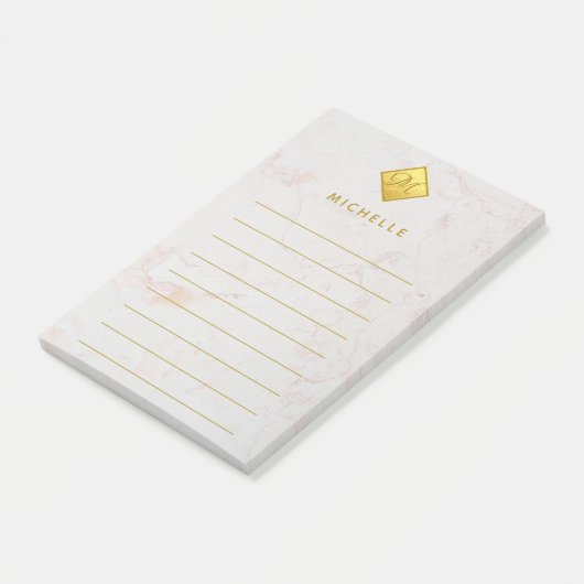 Marmorband Gold Monogram Golden Name White Post-it Klebezettel (angewinkelt)