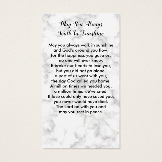 Marmorbeerdigung Gedenkkarte Foto Beileid Gebetska (Rückseite)