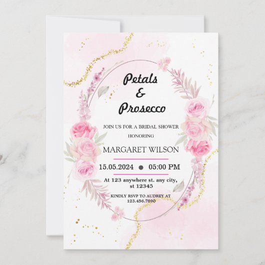 Marmorblättern und Prosecco-Brautparty Einladung (Vorderseite)