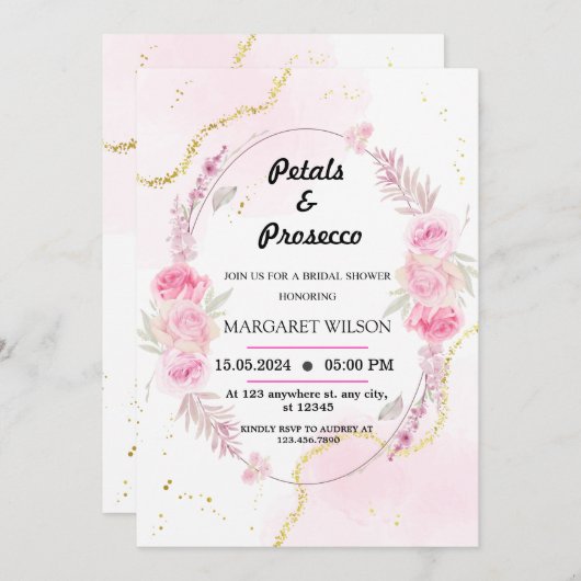 Marmorblättern und Prosecco-Brautparty Einladung (Vorne/Hinten)