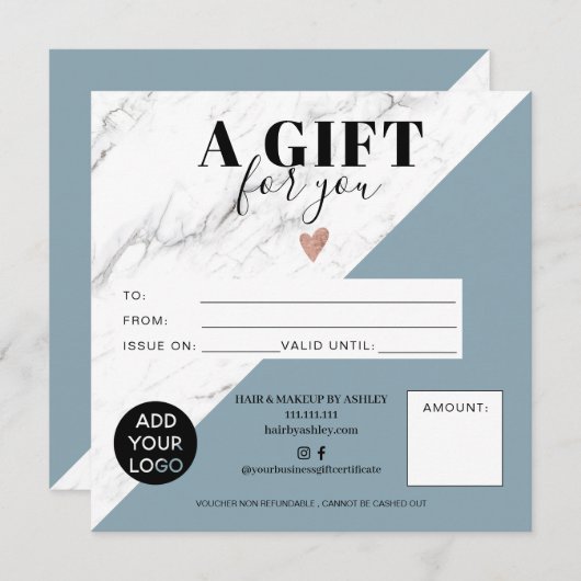 Marmorblau-Block-Geschenkgutschein (Vorne/Hinten)