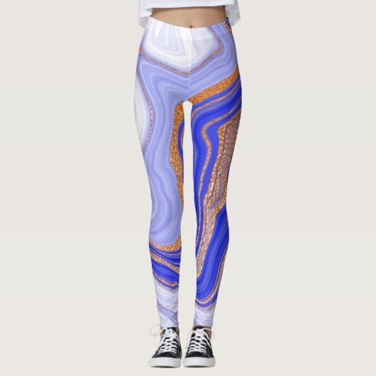 Marmorblau Gold, Abstrakt modern. Leggings (Vorderseite)