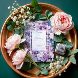 Marmorblau Lavendel Flieder Floral Winterhochzeit Einladung