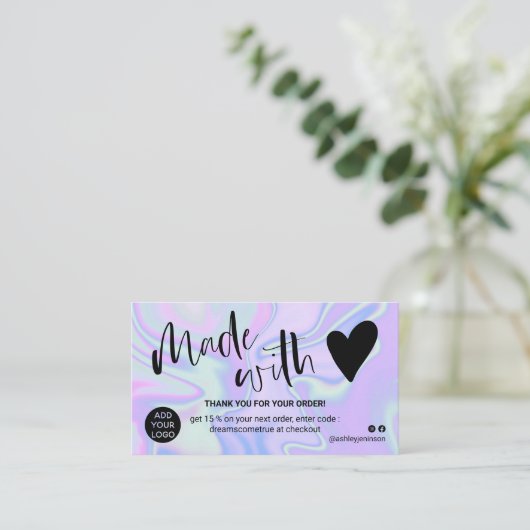 Marmorblau lila danke, dass Sie mit Liebe gemacht Visitenkarte (Stehend Vorderseite)