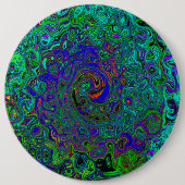 Marmorblau und Aquamarine Abstrakter Retrowirbel Button (Vorderseite)