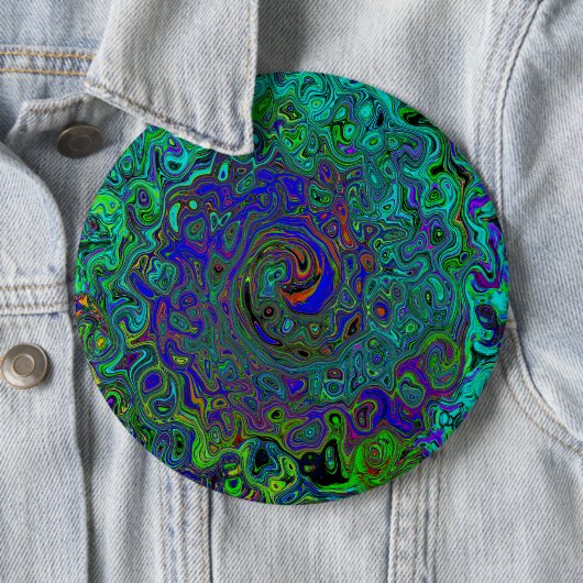 Marmorblau und Aquamarine Abstrakter Retrowirbel Button (Beispiel)