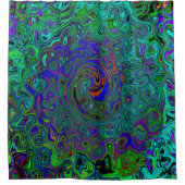 Marmorblau und Aquamarine Abstrakter Retrowirbel Duschvorhang (Vorderseite)