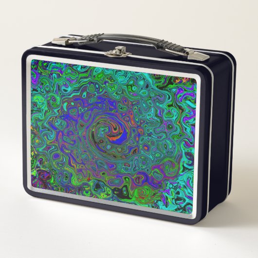 Marmorblau und Aquamarine Abstrakter Retrowirbel Metall Brotdose (Vorderseite)