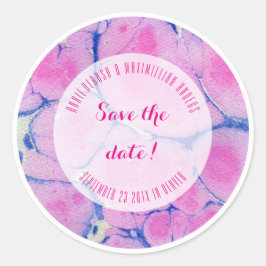 Marmorblau und rosa runder aufkleber