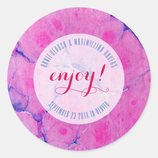 Marmorblau und rosa runder aufkleber (Vorderseite)