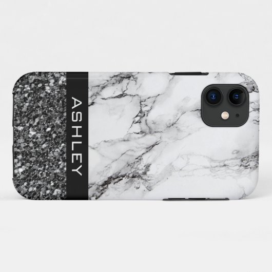 Marmorboden und schwarzer Glitzer Case-Mate iPhone Hülle (Rückseite (Horizontal))