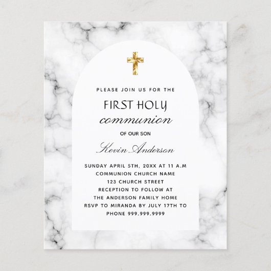 Marmorbogen erste Einladung zur heiligen Kommunion (Vorderseite)