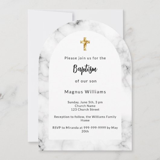 Marmorbogengold-Taufe Einladung (Vorderseite)
