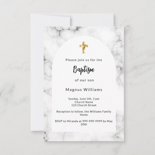 Marmorbogengold-Taufe Einladung (Vorderseite)