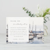 Marmorboote an der Küste bei Hochzeit im Hafen Sea Dankeskarte (Stehend Vorderseite)