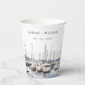 Marmorboote an der Küste bei Hochzeit im Hafen Sea Pappbecher (Rückseite)