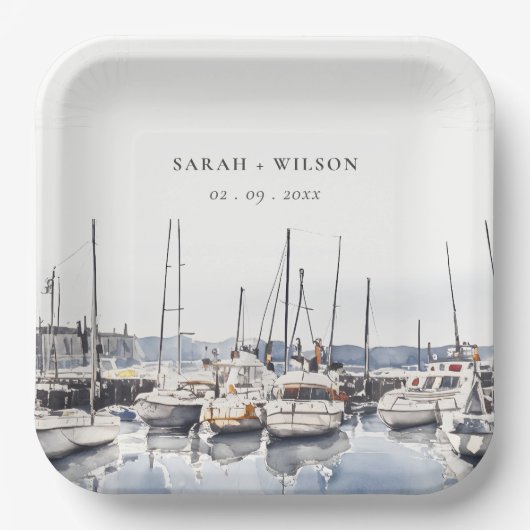 Marmorboote an der Küste bei Hochzeit im Hafen Sea Pappteller (Vorderseite)