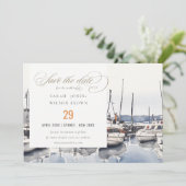 Marmorboote an der Küste bei Hochzeit im Hafen Sea Save The Date (Stehend Vorderseite)