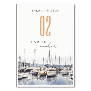 Marmorboote an der Küste bei Hochzeit im Hafen Sea Tischnummer