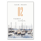 Marmorboote an der Küste bei Hochzeit im Hafen Sea Tischnummer (Rückseite)