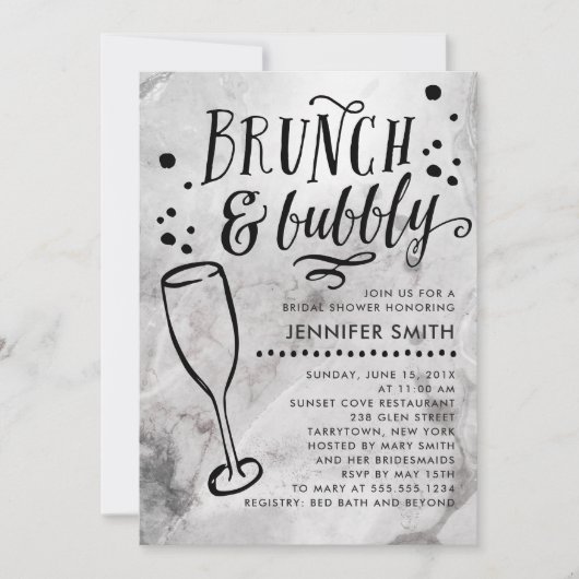 Marmorbrunch und Bubble Bridal Dusche Einladung (Vorderseite)
