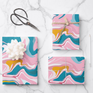 Marmordesign mit rosa und Aquamarin Geschenkpapier Set