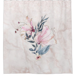 Marmordusche Blume in Blau und Rosa Duschvorhang