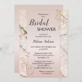 Marmordusche Rose Gold Blumendusche Einladung (Vorne/Hinten)