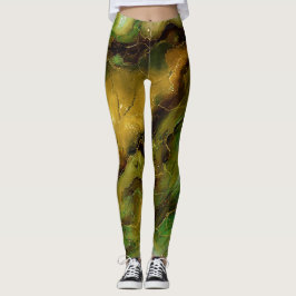 Marmoreffekt in Grün und Gold Leggings