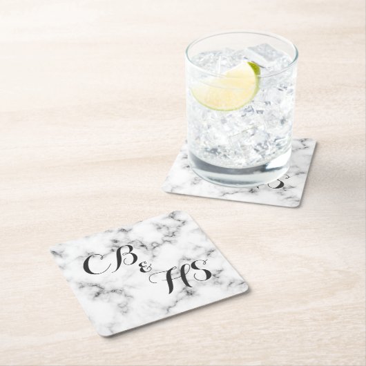 Marmoreffekt von Monogramm oder Initialen Rechteckiger Pappuntersetzer (Vor Ort)
