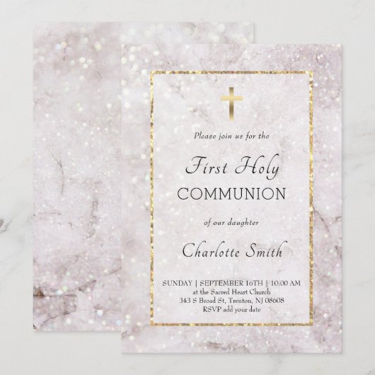 Marmorelegante Erste Kommunion Einladung (Vorne/Hinten)
