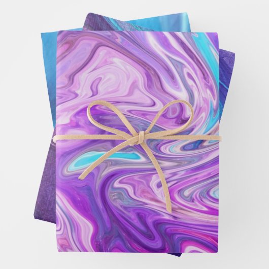 Marmorfarben, gemischt blau, Lila, rosa Geschenkpapier Set (Beispiel)