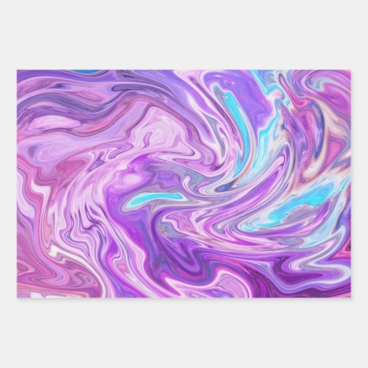 Marmorfarben, gemischt blau, Lila, rosa Geschenkpapier Set (Vorderseite)