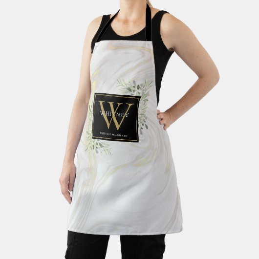 Marmorfarben Schwarzes Gold Monogramm Schürze (InSitu)