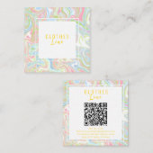 Marmorfarbiger Regenbogen QR Code Liquid Boho Mode Quadratische Visitenkarte (Vorne/Hinten)