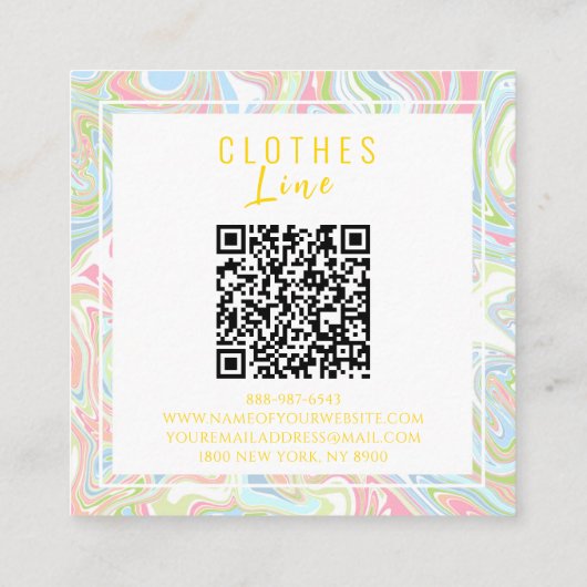 Marmorfarbiger Regenbogen QR Code Liquid Boho Mode Quadratische Visitenkarte (Rückseite)