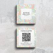 Marmorfarbiger Regenbogen QR Code Liquid Boho Mode Quadratische Visitenkarte