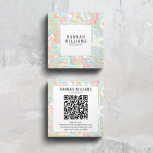 Marmorfarbiger Regenbogen QR Code Liquid Boho Mode Quadratische Visitenkarte