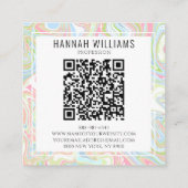 Marmorfarbiger Regenbogen QR Code Liquid Boho Mode Quadratische Visitenkarte (Rückseite)