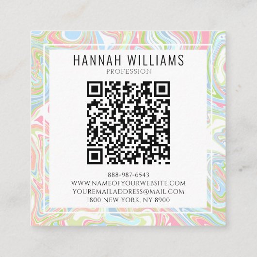 Marmorfarbiger Regenbogen QR Code Liquid Boho Mode Quadratische Visitenkarte (Rückseite)