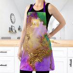 Marmorfarbiges lila grünes Monogramm Schürze<br><div class="desc">Hier ist eine wunderbare Möglichkeit, Pizzaz zu Ihrem täglichen Make-up, Friseur, Schönheit, sowie Kochen und Backen Routinen hinzuzufügen. Fügen Sie Ihren beruflichen Abenteuern noch mehr Glanz, wenn Sie diese elegante, raffinierte, einfache und moderne Schürze tragen. Ein funkelnd, vergoldetes, mit einem Schriftzypografie-Monogramm ausgestattetes Imitat-Folienquadrat überlagert einen reichen, goldfarbenen, lila, grünen und...</div>