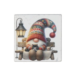 Marmorfliesenmagnet Winter-Gnom Steinmagnet