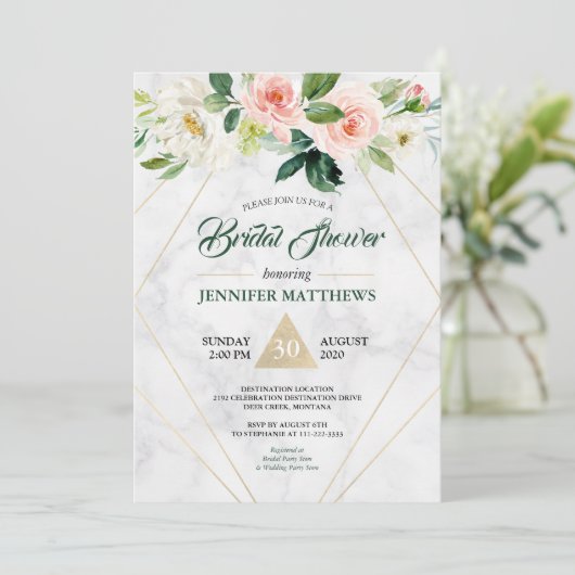 Marmorfloral Boho Brautparty Einladung (Stehend Vorderseite)