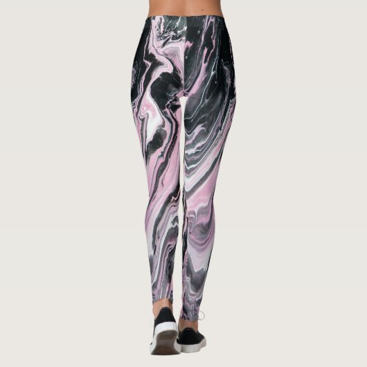 Marmorgegossene rosa Farbe Schwarz Leggings (Rückseite)